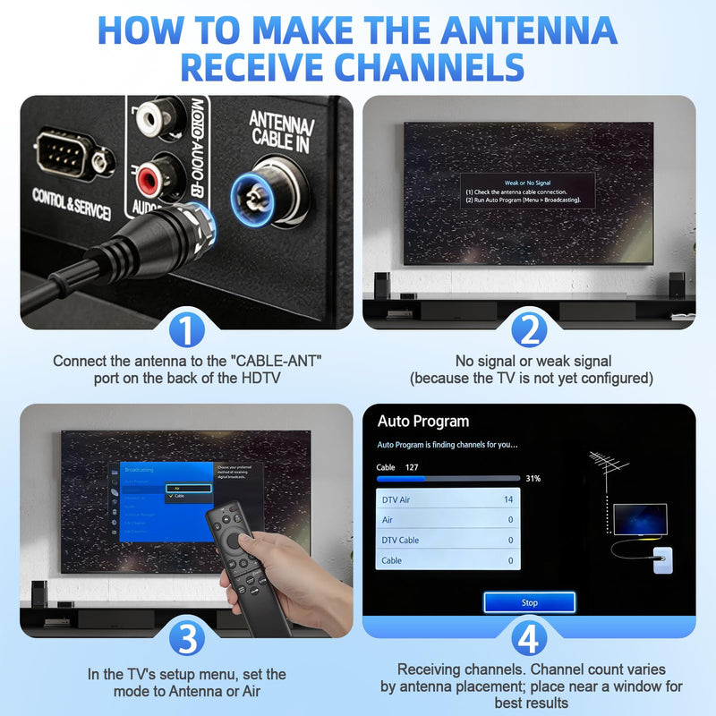 [AUSTRALIA] - TV Antenna for HD Smart TV Indoor,1000+ Miles Range Digital Outdoor TV Antenna for Free Local Channels, Supports 8K/4K/1080P,33ft Coax Cable Noir 