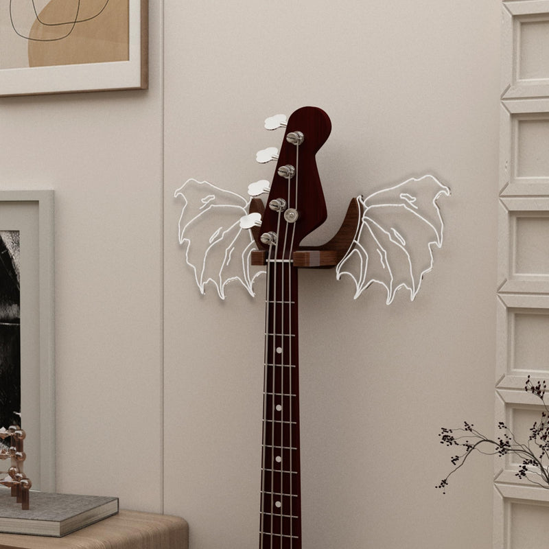 Guitar Stand Wall Mount with Luminous Devil Wings, Acrylic Wooden Guitar Hanger Shelf with USB Powered, for Acoustic Electric Bass Ukulele, Gift for Music Lovers Guitar Players Red devil