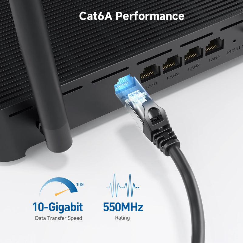 Cable Matters 10Gbps Snagless Long Shielded Cat6A Ethernet Cable 50 ft (SSTP, SFTP Shielded Ethernet Cable, Shielded Cat6 Cable, Cat 6 Shielded Network Cable) in Black