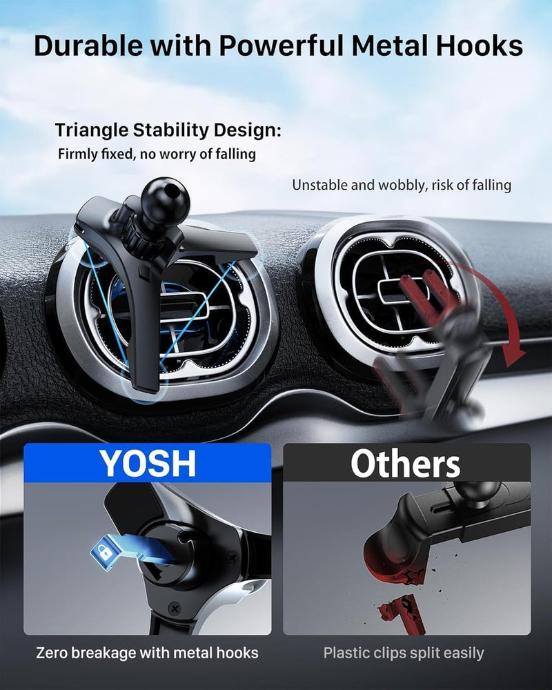 YOSH Mag-Safe Car Mount Charger for Mercedes Benz/Mini Cooper 2020-23&Countryman, Audi A1, Mercedes Benz Car Accessories, 15W Fast Charging Magnetic Wireless Charger for iPhone 16 15 14 13 12 Series Fast Charging Design