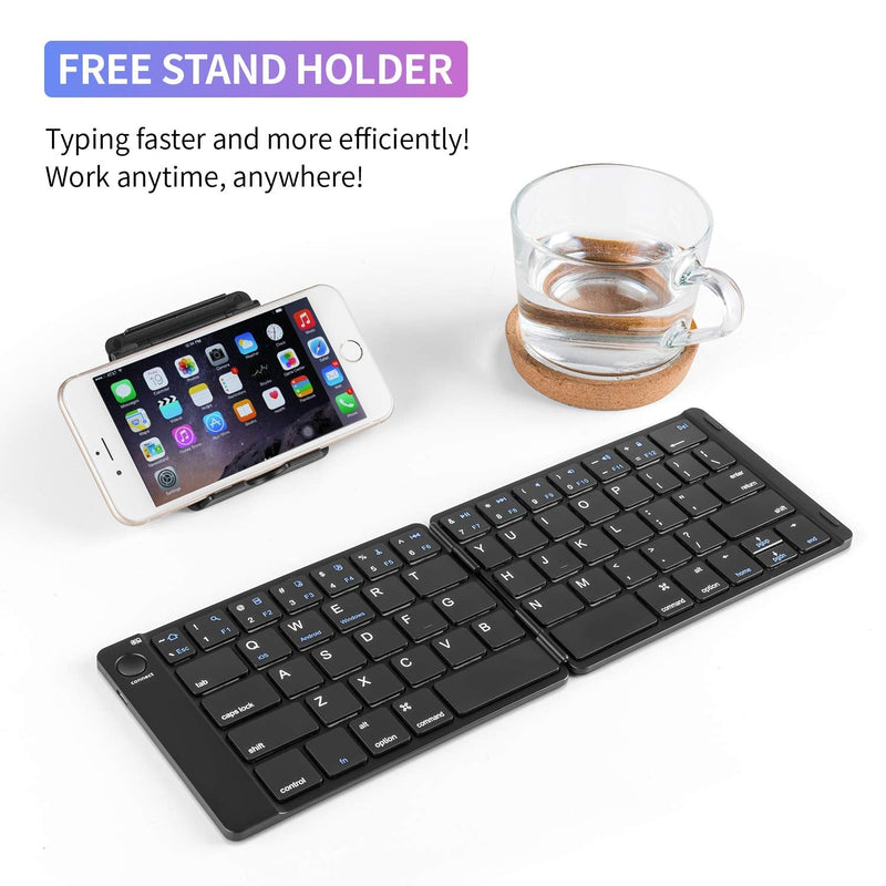 Samsers Foldable Bluetooth Keyboard - Portable Wireless Keyboard with Stand Holder, Rechargeable Full Size Ultra Slim Folding Keyboard Compatible IOS Android Windows Smartphone Tablet and Laptop-Black Black