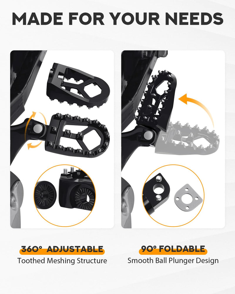 PBYMT CNC Wide Foot Pegs 360° Roating, Stainless Steel Joint MX Chopper Bobber Style Fit For Harley Davidson Dyna 1993-2017, Fatboy 1990-2017, Iron 883 2009-2017, Sportster 883