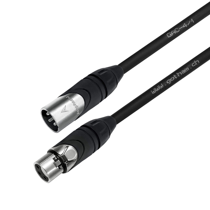 WORLDS BEST CABLES 3 Units - 1 Foot - Gotham GAC-4/1 (Black) - Star Quad, Dual Shielded Balanced Male to Female Microphone Cables with Amphenol AX3M & AX3F Silver XLR Connectors - Custom Made
