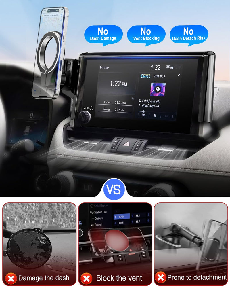Magnetic Car Mount for Toyota RAV4 2019-2025 7/8-Inch Screen: for MagSafe | Strong Magnets, Adjustable RAV 4 Cell Phone Holder for iPhone Samsung, Eye-Level Viewing, Not for 9/10.5/12.9-Inch Displays 2019-2025 Toyota RAV4