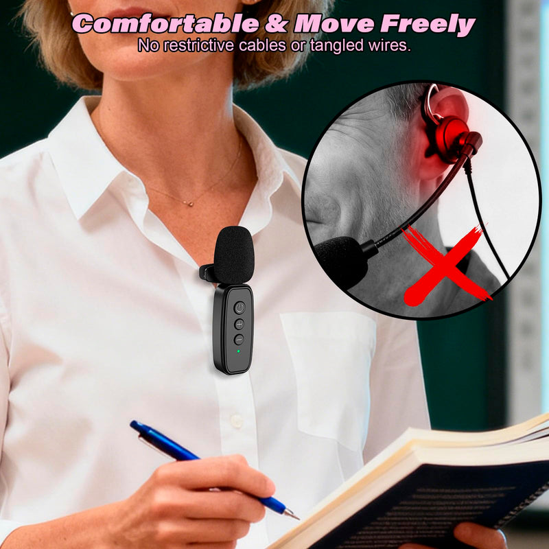 [AUSTRALIA] - TRELC Wireless Voice Amplifier with Lavalier Microphone, Portable Rechargeable Clip On Megaphone Speaker Wireless Lapel Mic for Teachers, Noise Reduction/10W/2000mA, for Tour Guide, Outdoor (Black) Black 