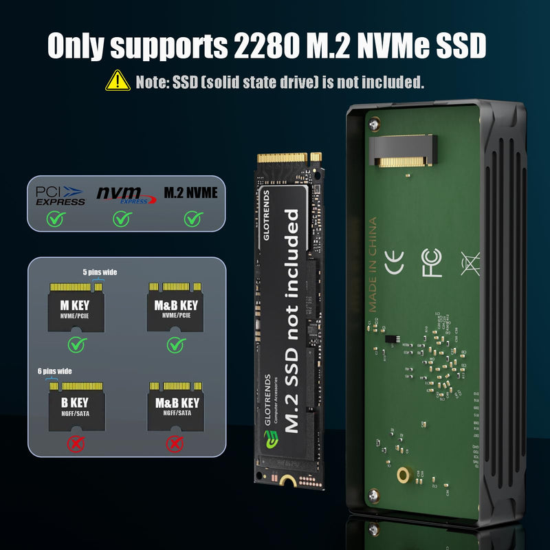 GLOTRENDS ST5109 40Gbps TBT3 M.2 NVMe SSD Enclosure, Compatible with Thunderbolt 5/4/3, Up to 3,000 MB/s with PCIe 3.0 x4 Bus, Support 8TB SSD