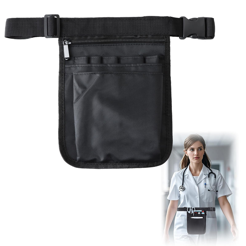 Nurse Bag, Waiter's Bag with Belt, Belt Bag Women's Made of Oxford Fabric, Side Pocket, Women's Black, Belt Bag Work Retail, Shoulder Bag Caregiver, Adjustable Belt
