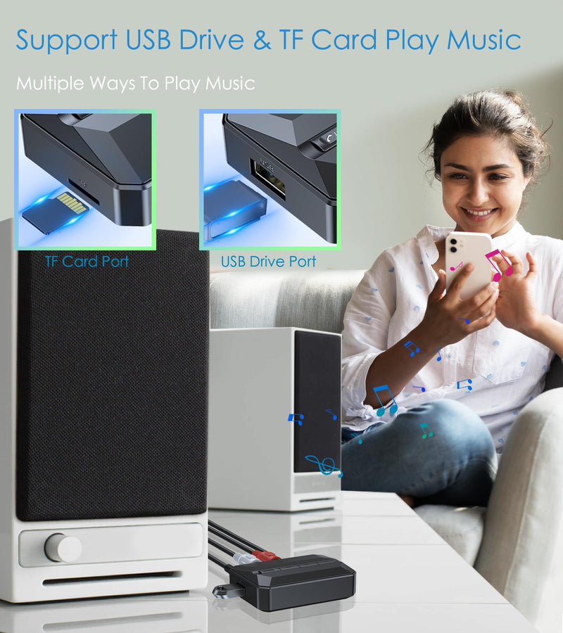 5.3 Bluetooth Receiver for Home Stereo, Bluetooth RCA Adapter for Stereo Receivers AUX Bluetooth Adapter, NFC-Enabled Bluetooth Audio Adapter, Support USB Drive/TF Card Play Music