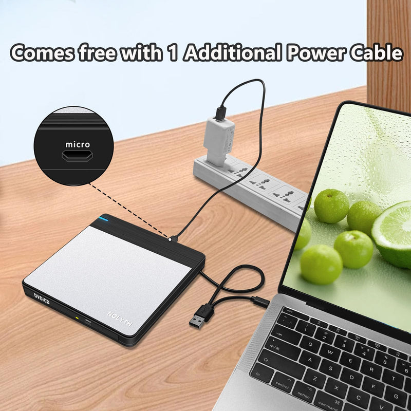 External CD Drive for Laptop: DVD Player for Mac Windows Plug & Play | External CD DVD Drive for Mac PC MacBook Windows 11, Slim USB Burner for Laptop with SD/TF/2 USB Ports, High-Speed Read Write Black Silver