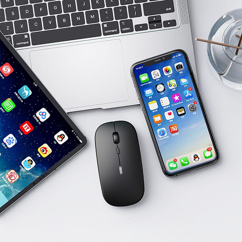 INPHIC Wireless Mouse for Laptop, 2.4G Slim Mouse 700mAh Rechargeable, Noiseless Computer Mouse with USB Receiver, 3 Adjustable DPI Optical Cordless Mouse for MacBook, Chromebook, PC, Laptop-Black black