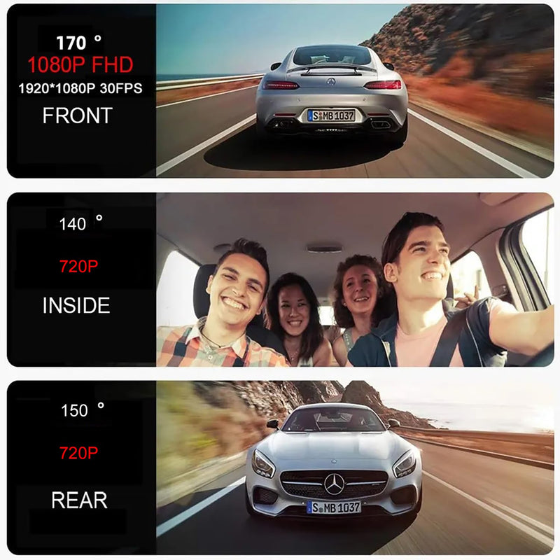 [AUSTRALIA] - Dash Cam，3 Channel Dash Cam Front and Rear Inside, 1080P Full HD Dash Camera for Cars, Free 64GB SD Card, 3”IPS Screen, Night Vision, 170°Wide Angle, WDR, 24H Parking Mode 