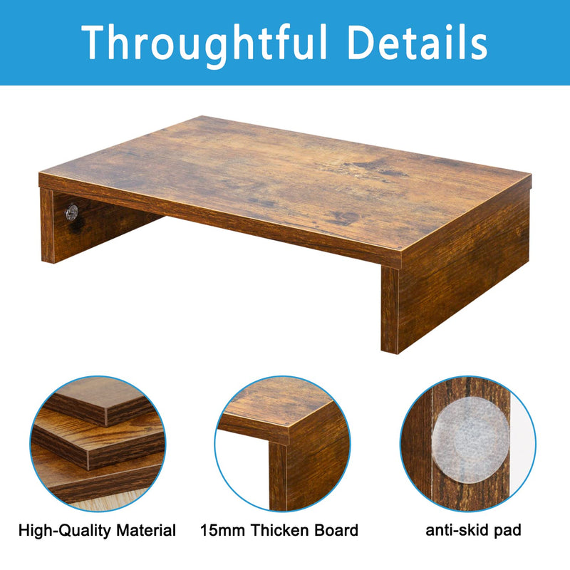 TEAMIX 3 PCS Rustic Brown Monitor Stand Wood