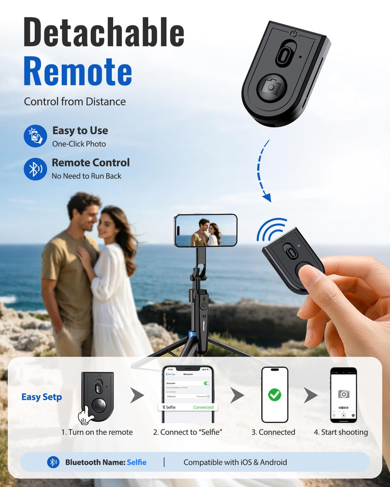 UBeesize 72” Auto Face Tracking Tripod for iPhone, MagSafe Selfie Stick with Remote, 360° Magnetic Phone Stand with Gesture Control for TikTok, Live Stream & Vlogging 72-in