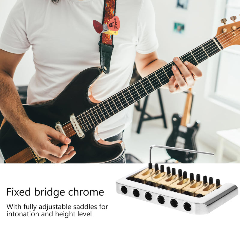 [AUSTRALIA] - 6 String Hard-tail Fixed Bridge Set with Wrench and Screws for Electric Guitar Replacement Parts guitar bridge, bridge(Golden) 