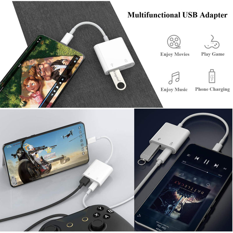 USB C OTG Adapter with Power, 2 in 1 USB C to USB Female with 60W PD Charging Adapter Compatible with iPad Pro, Samsung Galaxy S22/S21/S20/Note10, Google Pixel 4/4XL Google Chromecast with Google TV White