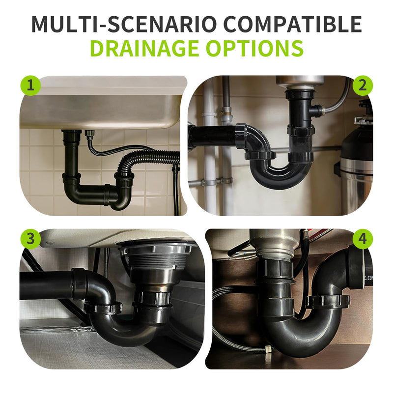 LESSO P Trap with Threaded Adapter Ring,1-1/2" Leak & Odor Proof Drain Kits for Bathroom/Kitchen/RV Sink Drain, ABS P Trap 1-1/2 Inch P-Trap-A