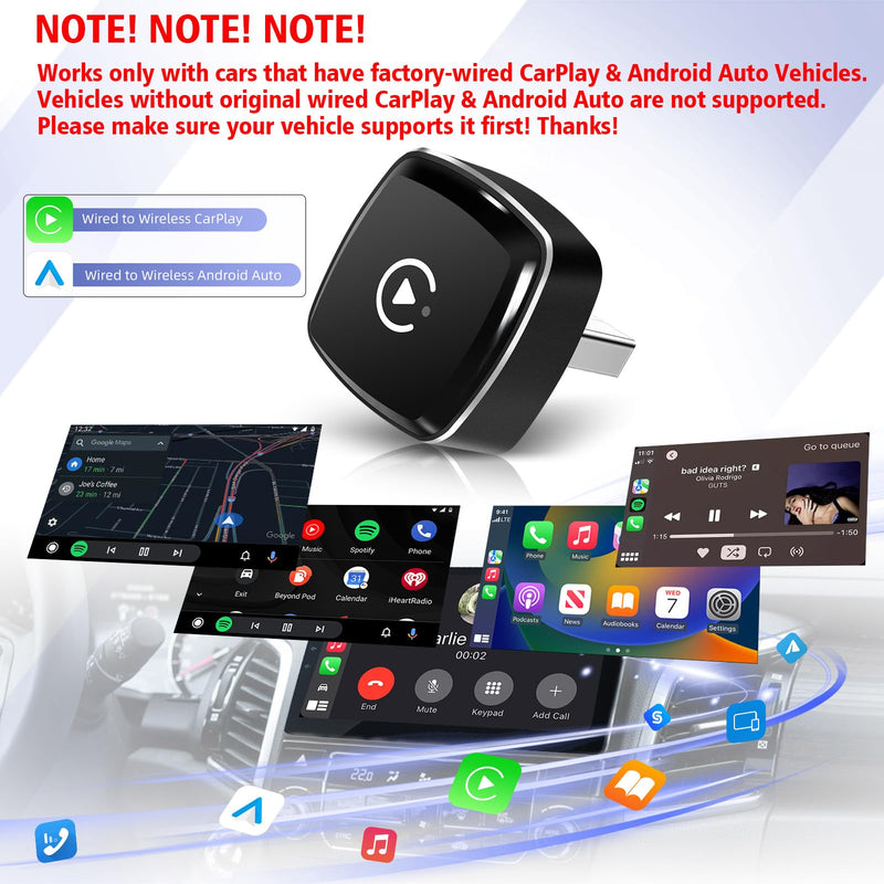Wireless CarPlay Adapter for iPhone, 2 in 1 Android Auto Wireless Adapter | with CarPlay＆Android, Plug and Play, Fast and Stable Connection RM-KPL083