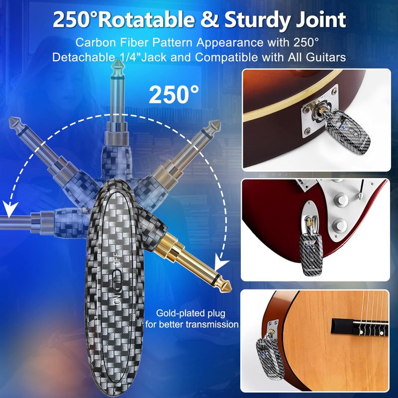 [AUSTRALIA] - Wireless Guitar System 2.4GHz Transmitter Receiver, 24-bit 48KHz Audio, 100ft Range, Rechargeable 5-Hour Battery, 250° Rotating Plug, No Latency for Electric Bass, Guitar Accessories K6 