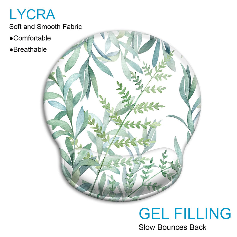 Ergonomic Mouse Pad with Wrist Support Gel [30% Larger], iDonzon Cute Soft Wrist Rest Pad with Non-Slip Rubber Base, Easy Typing & Pain Relief - Green Plants