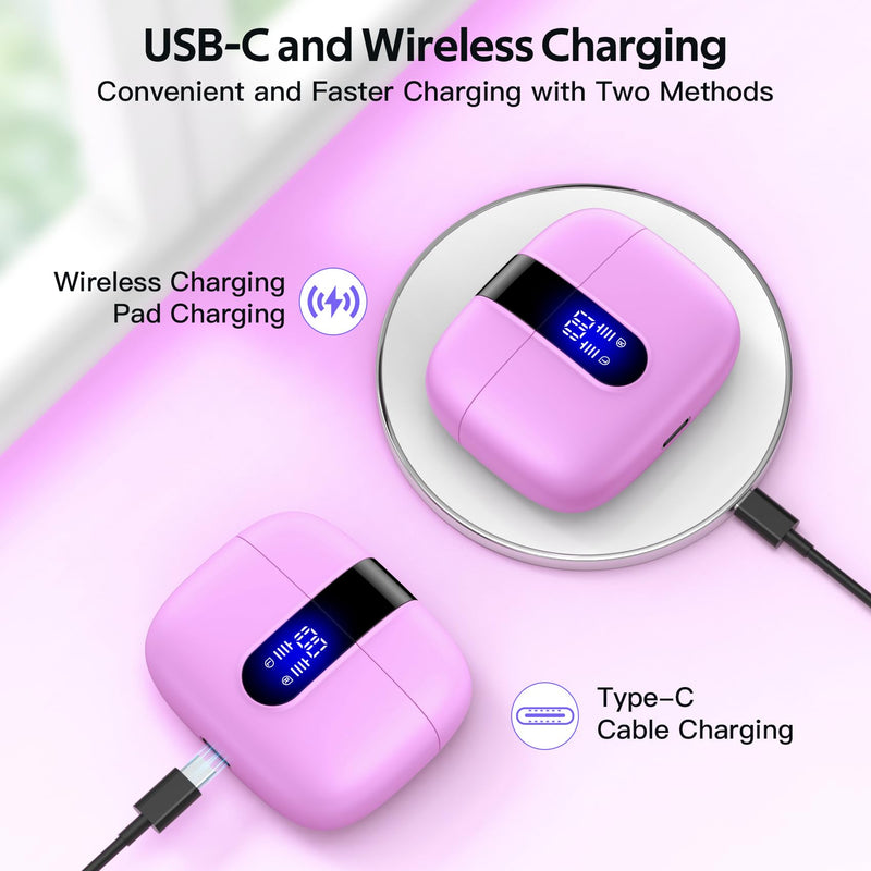 TAGRY 2 Sets X08 Ocean Blue and Sunset Pink Bluetooth Headphones True Wireless Earbuds 60H Playback Ear Buds with Wireless Charging Case in-Ear Earbuds with Mic