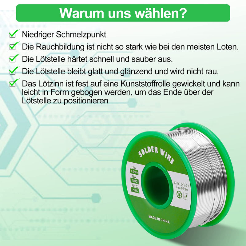 Gruiqrd Solder 1 mm, Solder Wire Electronics with Flux Sn99.3 Cu0.7, Solder Wire with Rosin Core for Electric Soldering and DIY (100 g) 1mm-100g