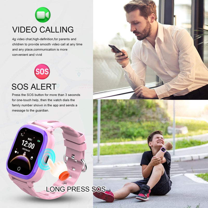 Wonlex 4G Kids Smartwatch GPS Tracking(SIM Card Include), 1.4 Inch Phone Watch for Girls and Boys with SOS, Camera, Video Calling, Music, Pedometer, Birthday Gift for 4-12 Years Old (Pink)