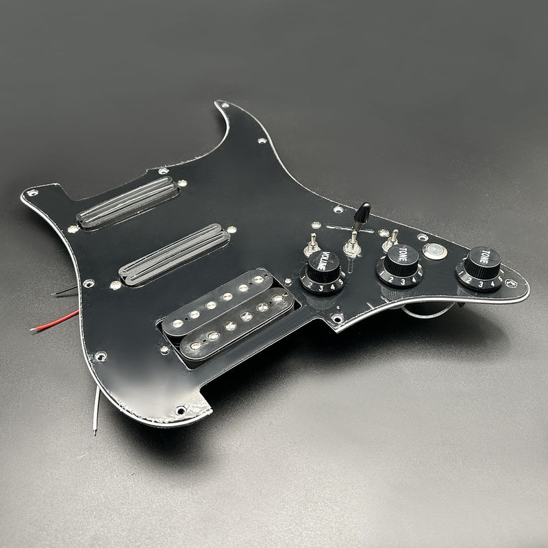 SAPHUE SSH-Coil Splitting Electric Guitar Pickguard Two Mini Humbucker + ONE Humbucker(9K/9K/15K)+Silence Switch Loaded Prewired Scratchplate (Black-Black) Black-Black