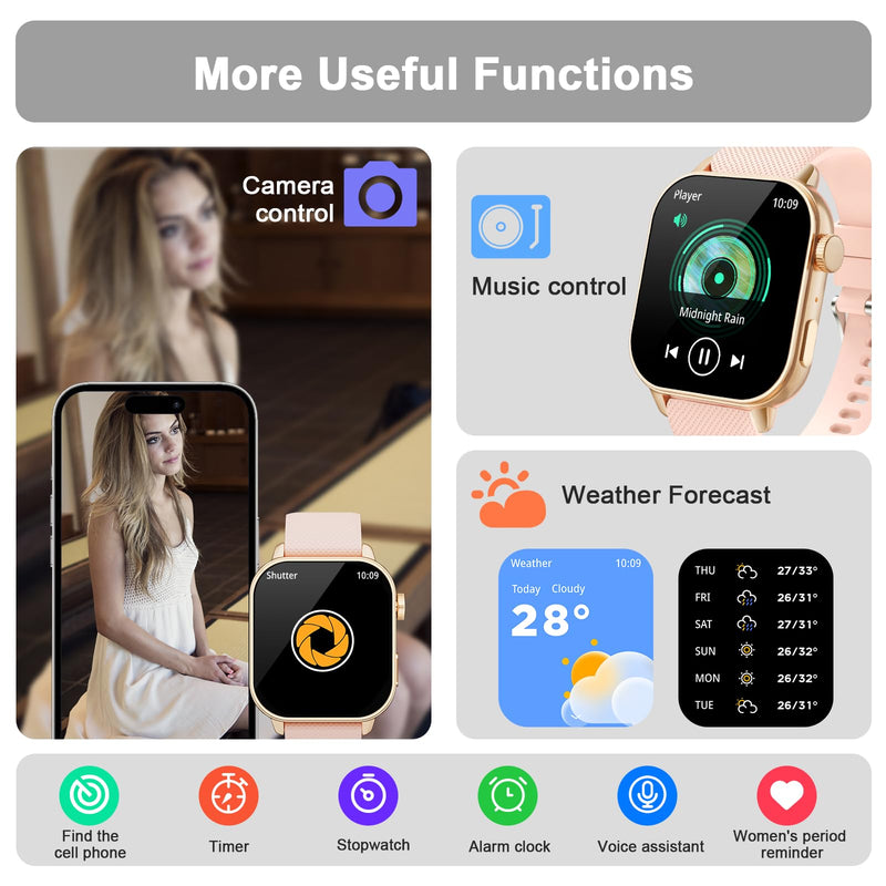 Smart Watches for Women with Bluetooth Call, 1.85" AMOLED HD Fitness Watch | Always on Display (AOD), 120+ Sport Modes, Heart Rate, Sleep & SpO2 Monitor, Text & App Alerts, IP68 Waterproof, Pink Gold