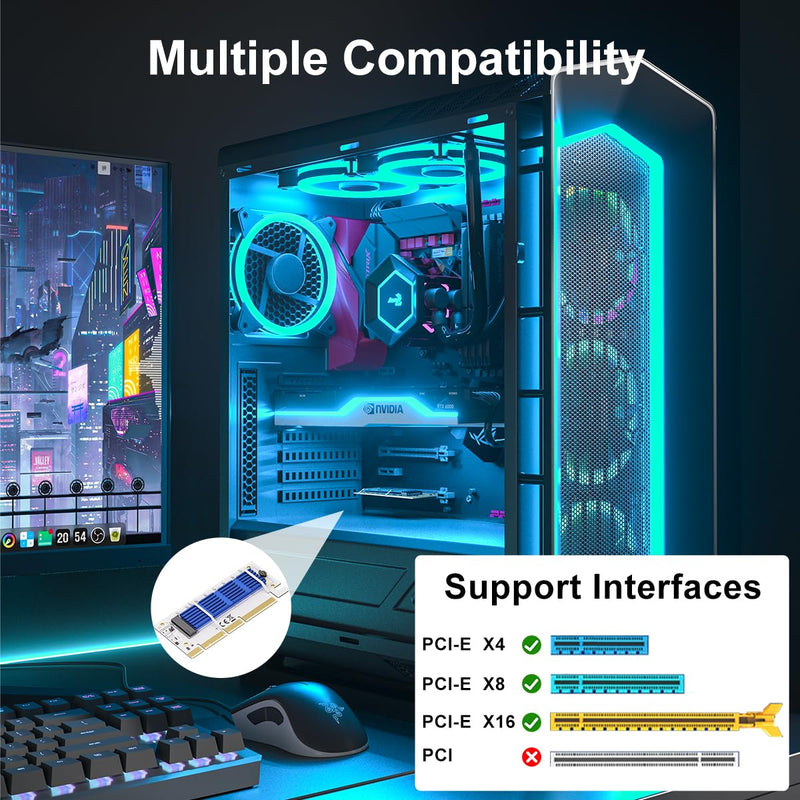 [AUSTRALIA] - NVMe M.2 SSD to PCIe X16/X8/X4 Adapter with Aluminum Heat Sink, M.2 to PCI-Express SSD Expansion Card, Support 4TB 2230 2242 2260 2280mm NVMe Solid State Drive 