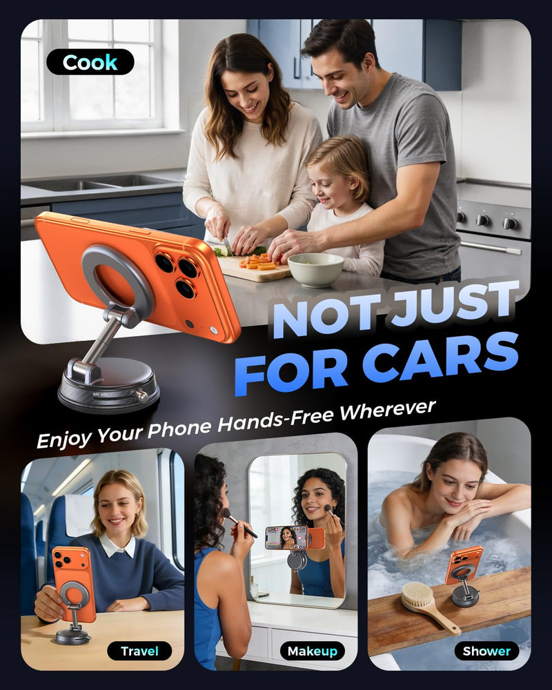 Magnetic Car Phone Holder, Magsafe Car Mount, Phone Holders for Your Car | 2026 Vacuum Design, 85LBS Strongest Suction & 2600gf Magnetic, 360° Adjustable Foldable, For iPhone 17 16 15-Grey Grey