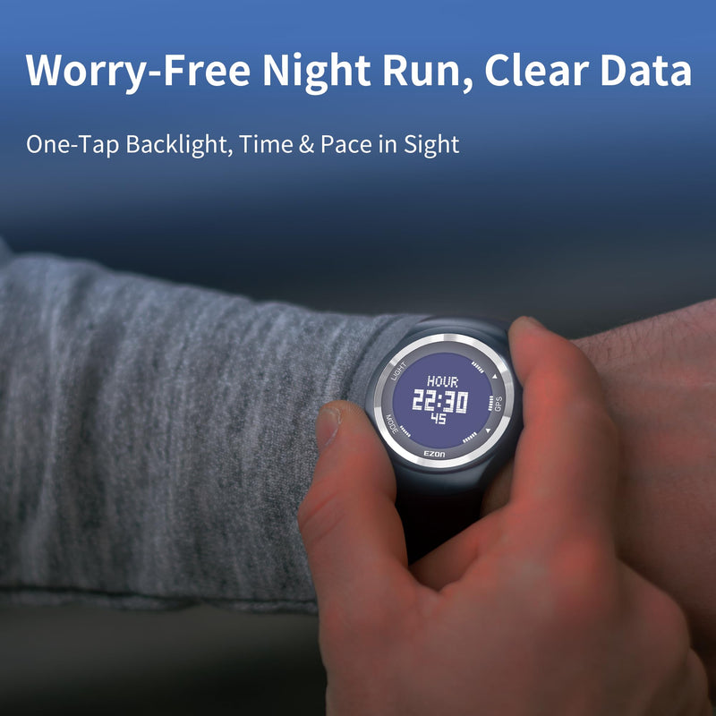 EZON GPS Running Watch with Speed Distance Pace Alarm and Calorie Counter and Stopwatch for Men T031 Black Athletic
