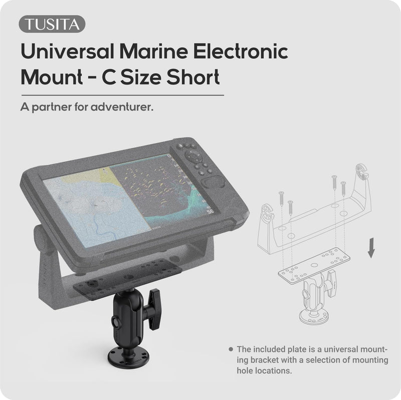 TUSITA Universal Marine Electronic Mount - C Size Short, Aluminum Fish Finder Mount with 1.5" Ball for Boat, 360° Rotation, High Salt Water Resistant, Compatible with Garmin, Lowrance and More Short Arm