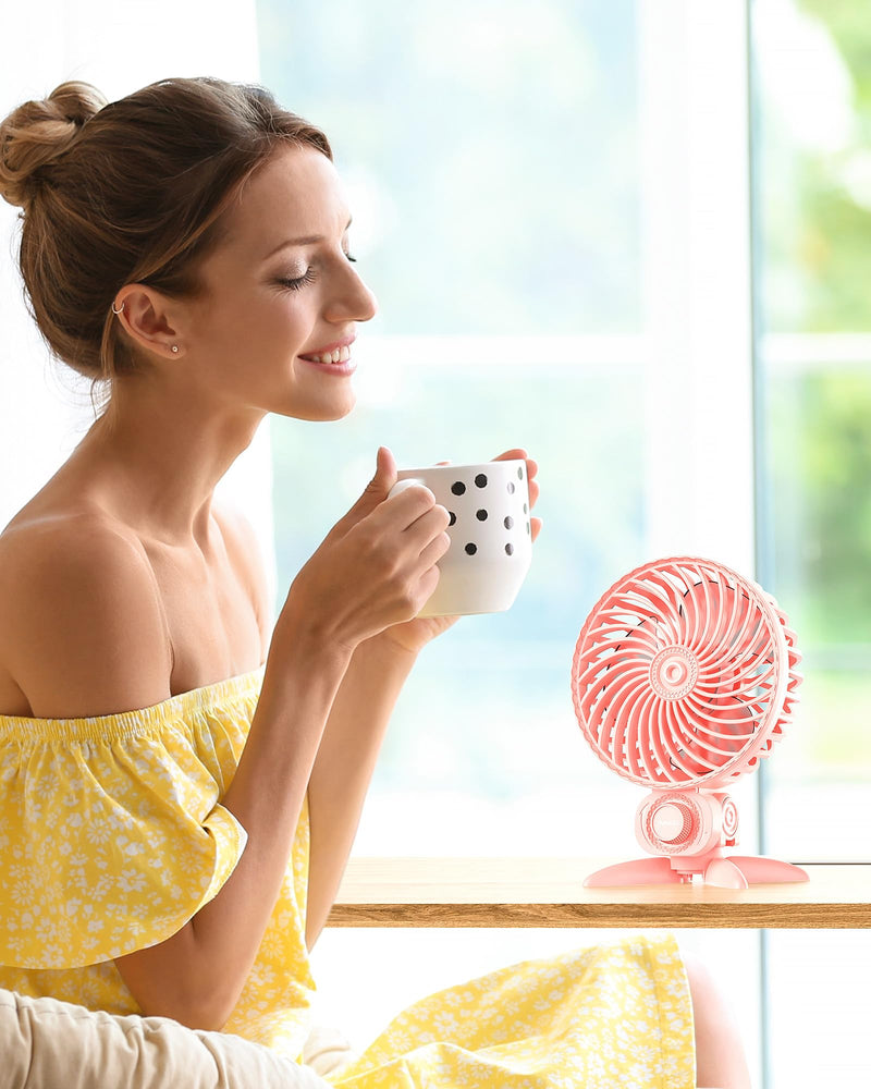 USB Small Fan, Desk Fans with CVT Variable Speeds, Strong Cooling Airflow, Quiet Portable, Desktop Mini Personal Fan for Room, Home,Office, Bedroom-USB Powered Pink