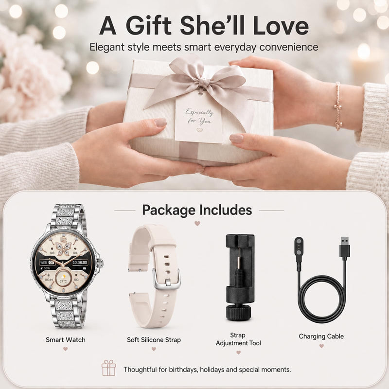 Efolen Smart Watch for Women,(Answer/Make Calls),1.27" Smartwatch Fitness Tracker, Heart Rate,Sleep & Blood Oxygen Monitor, 120+ Sports Modes,IP68 Waterproof, Android & iPhone,2 Bands,Silver Silver