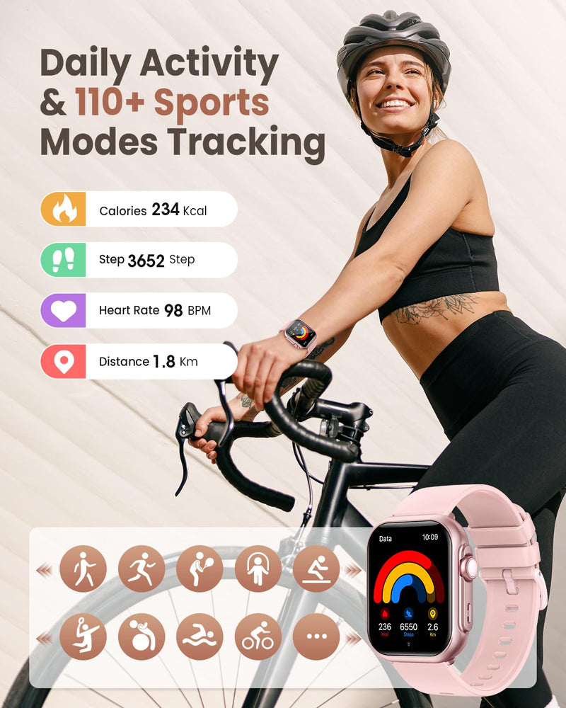 Smart Watches for Women (Android/iPhone), 1.83" HD Smart Watch with Calls/Messages/Notifications, Sleep/Heart Rate/SpO2/Blood Pressure Monitor, 110+ Sports Modes Fitness Tracker Watch, 1000mAh Battery Blush-Pink