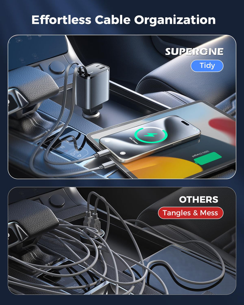Smaller 4 in 1 Retractable Car Charger & SUPERONE Retractable Car Charger