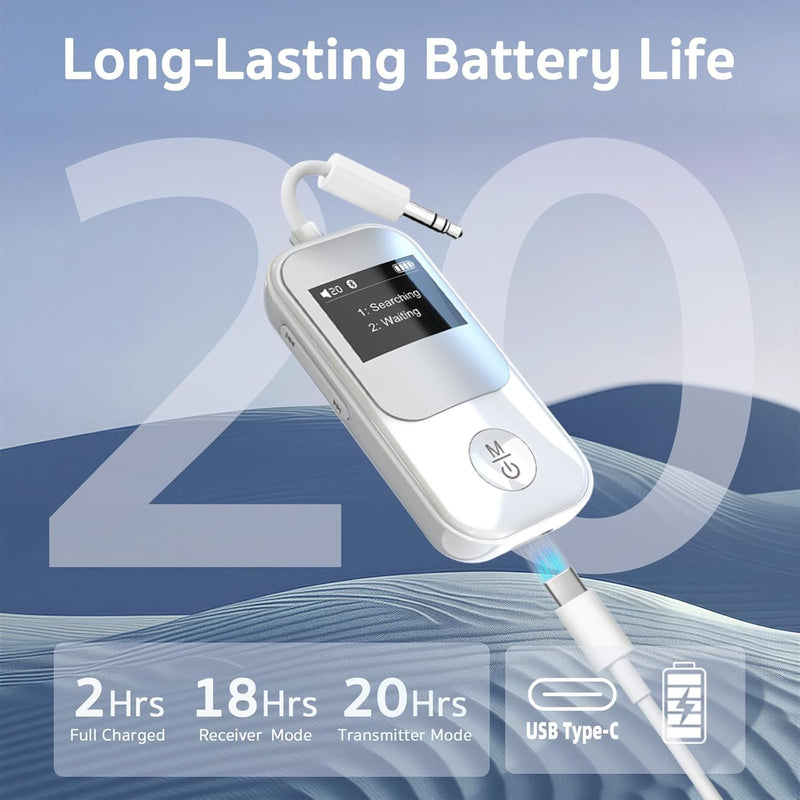 [AUSTRALIA] - [2026 Upgraded] Bluetooth Transmitter 5.3 Receiver with OLED Display | Dual Connection & Low Latency | Wireless Aux Bluetooth Adapter for TV, Airplane, Headphone, Airpods, Speaker, Car (Silver) Silver 