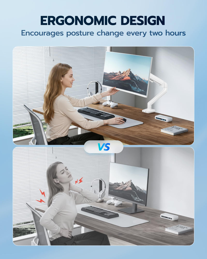 ARES WING 17-40 Inch Heavy Duty Monitor Arm, White | Fully Adjustable Monitor Mount for Ultrawide Screens up to 26.4 lbs with Clamp/Grommet Desk Mount, 75/100 Vesa Mount Non USB