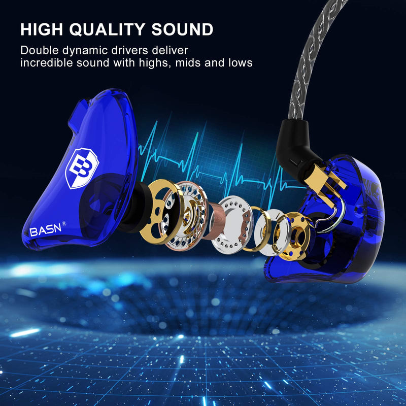 BASN Bsinger BC100 in Ear Monitor Headphones,Blue | Universal Fit Noise Isolating IEM Earphones for Musicians Singers Studio Audiophiles Blue