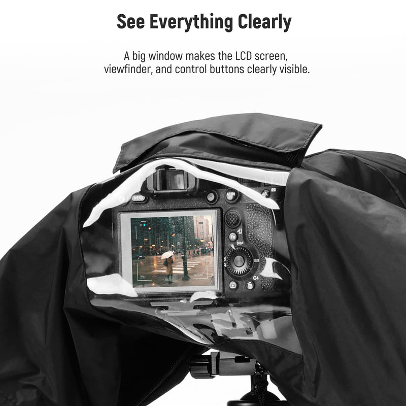 NEEWER Camera Rain Cover, Small Size Durable Nylon Raincoat Compatible with Canon Sony Nikon DSLR Mirrorless Vlog Camera & Lenses Within 200mm, with Sleeves, Drawstrings, Viewing Window, PB003