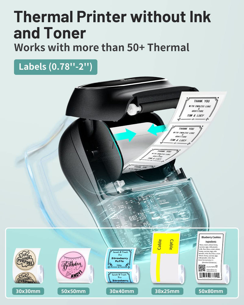 Phomemo M110 Label Makers - Barcode Label Printer Bluetooth Portable Thermal Printer for Small Business, Address, Logo, Clothing, Mailing, Sticker Printer for Phones & PC, Black 1 Printer + 1 Roll Label