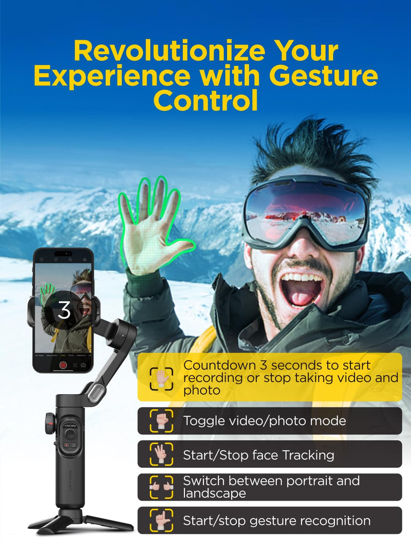 Gimbal Stabilizer for Smartphone, iPhone Gimbal w/Focus Wheel Face/Object Tracking Gimbal for iPhone 15 14 Pro Max/Android Foldable 3-Axis Handheld Phone Gimbal for Video Recording -Smart XE Smart XE
