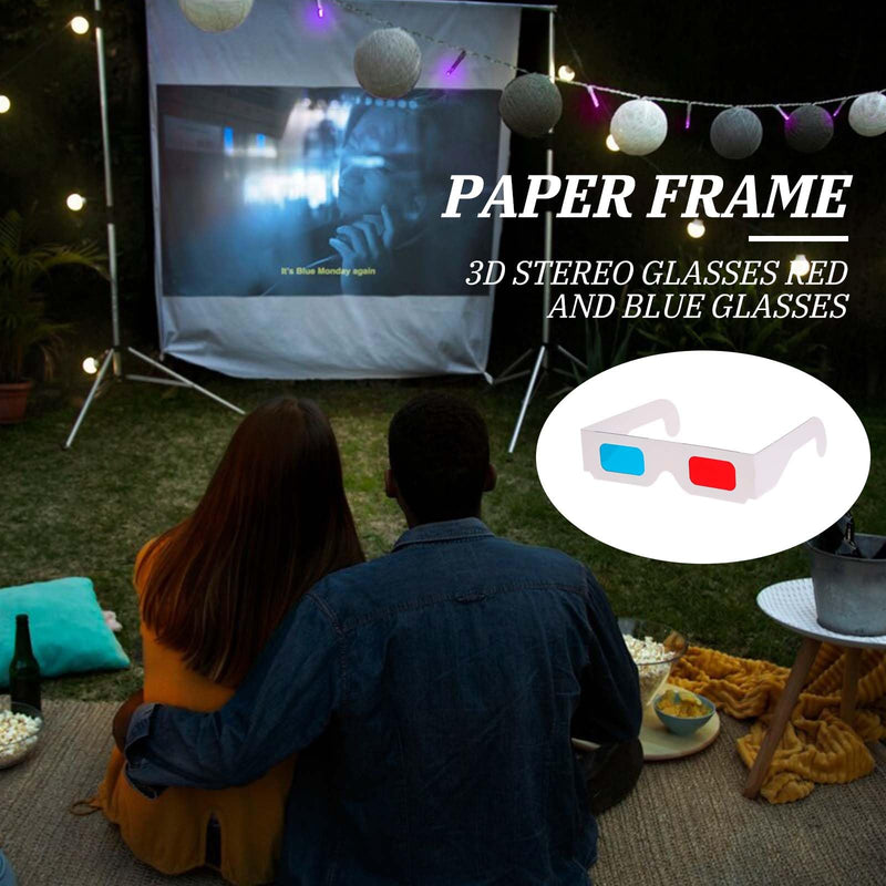 10 Pairs 3D Paper Glasses for Movies, Movie Glasses, 3D Glasses Red and Cyan Lens White Frame Anaglyph Glasses Cardboard for Movies, Folded in Protective Sleeve