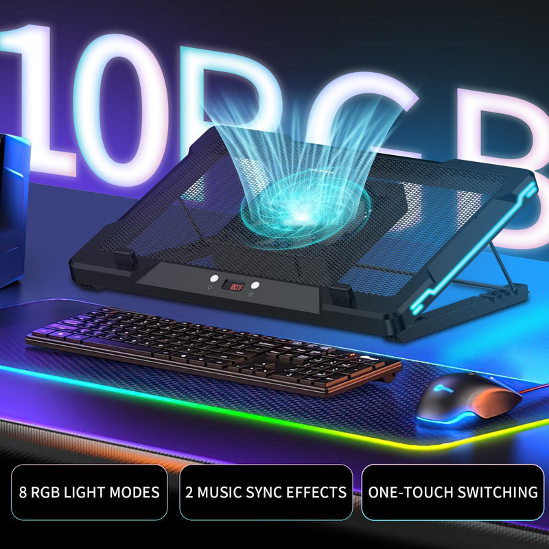DEPGI Laptop Cooling Pad, Laptop Cooler Stand with 5.5" Movable Fan Easy to Clean, 10 RGB Light Modes, Auto Temp Sensor & 3-Speed Manual Control, Ultra Quiet ≤40dB for 14–17.3 Inch Laptops Standard Black