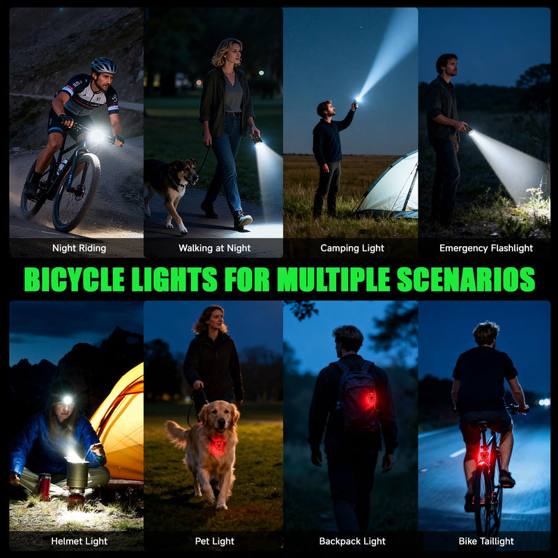 [AUSTRALIA] - 3000 Lumens Super Bright Bike Lights for Night Riding, 5000mAh USB C Rechargeable LED Bicycle Light Front and Rear, Headlight and Back Tail Light Set for Road Mountain Black 1 Set 