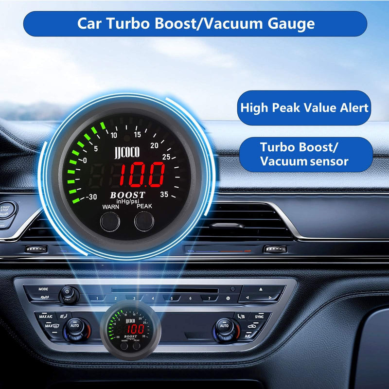 Universal Turbo Boost/Vacuum Gauge Kit Includes Electronic Pressure Sensor Red LED Light PSI Meter - for Car Truck - 2-1/16"
