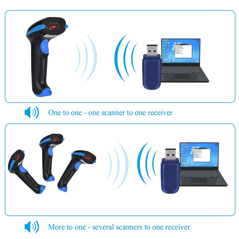 [AUSTRALIA] - WoneNice 2.4G Wireless Barcode Scanner – 1D Handheld Cordless Barcode Reader for Retail, Warehouse, Inventory – 100ft Range, Plug & Play – Compatible with Windows, Linux, POS (Blue) Blue 