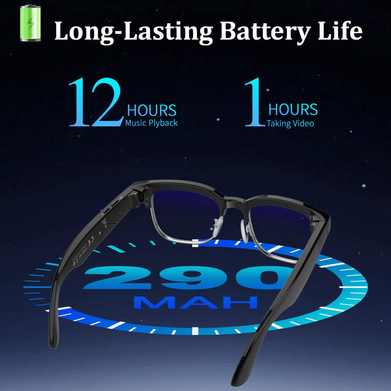 AI Smart Glasses with Camera, 8MP Anti-Shake Bluetooth Camera Glasses,1080P Video Recording Dual Mic Noise Reduction, Real Time Translation&Simultaneous Interpretation, 290mAh Capacity(W630)