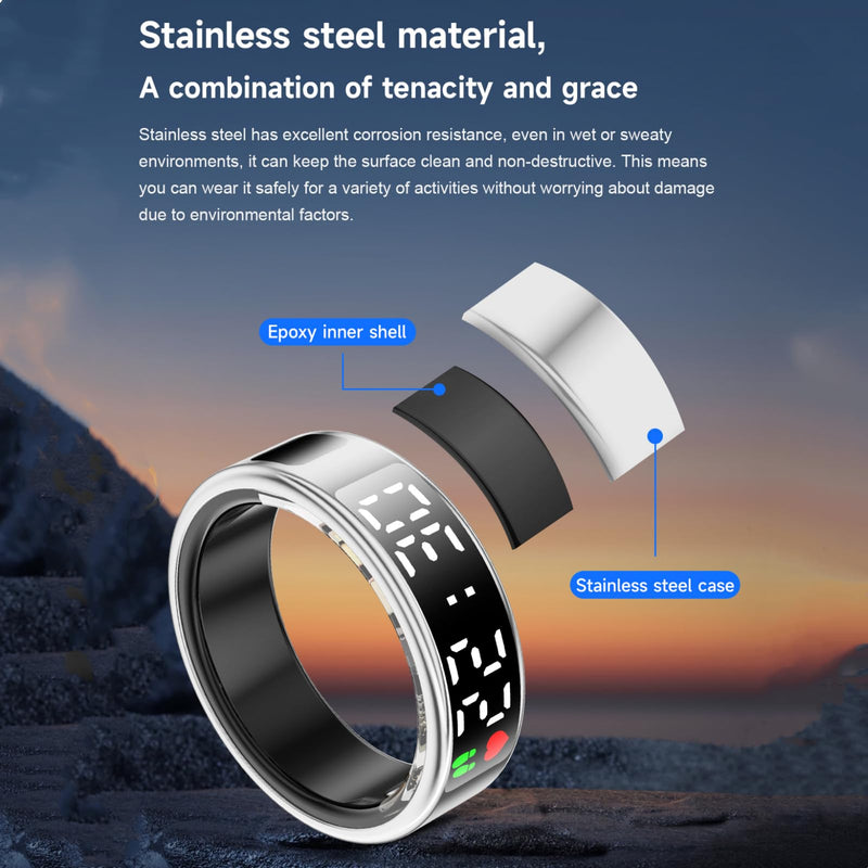 Smart Ring Fitness Sleep Health Tracker Rings for Men Women, LED Display Smart Ring Health Tracker Heart Rate, Blood Oxygen, Sleep & Step Monitor, No Subscription, IP68 Waterproof (Gold #10) Gold