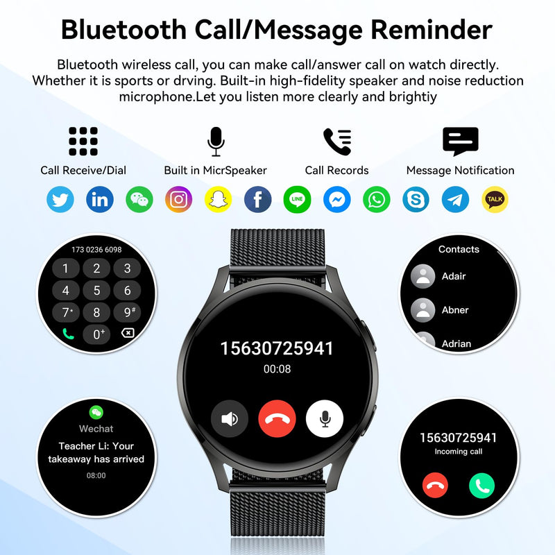 Smart Watch for Men Women Fitness: Waterproof Make/Answer Call Smart Watches for Men Digital Mens Watches Running Step Tracker Smartwatch Android Phones iPhone Samsung Compatible Heart Rate Monitor Black